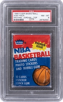 1986/87 Fleer Basketball Unopened Wax Pack – PSA NM-MT 8 - Michael Jordan Rookie Card on Top!